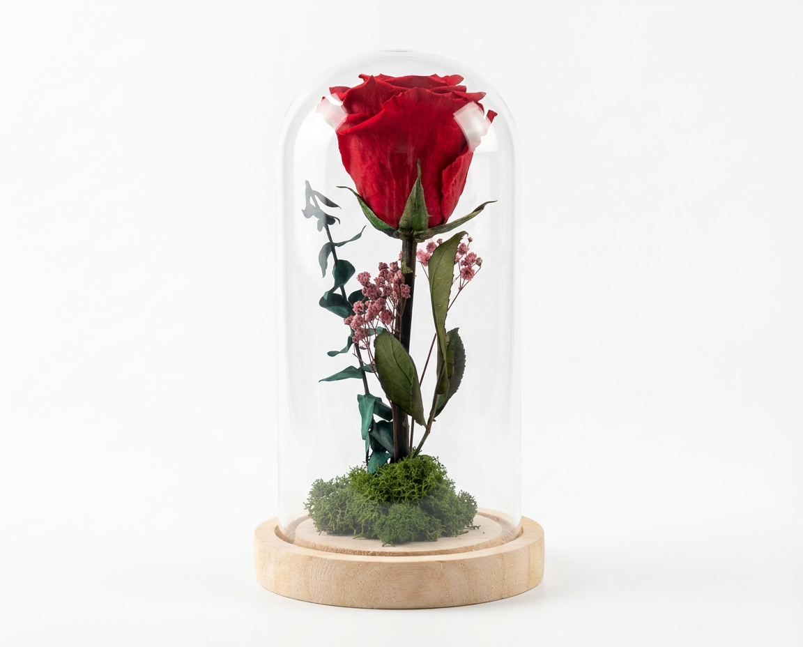 Large Preserved Rose in Glass Dome with LED Lights